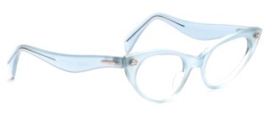 Classic cat eye acetate frame in pale light blue with silver studs and straight temple straps