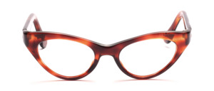 Classic cat eye glasses in Havana brown with silver decorative rivets on the side