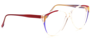 Oversized women's frame from the 80s in transparent with red and purple with gold metal decor