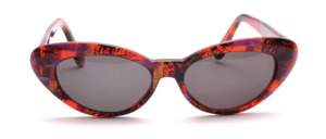 High-quality women's glasses made of colorful patterned acetate in cat eye shape with gray discs