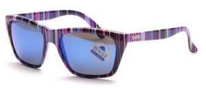 Colorfully striped nylon sunglasses from the 80s by bollé with gray, blue mirrored lenses