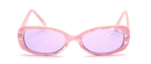 Delicate pink patterned girls sunglasses with purple tinted windows