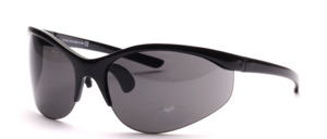 Semi-rimless sports sunglasses with heavily curved lenses