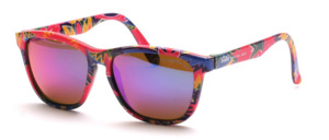 Colorful patterned nylon sunglasses with brown, blue mirrored Spectra Irex lenses