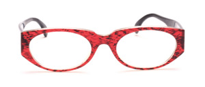 Ladies Frame with a red-black patterned center section and black etas wider straps
