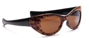 Cat Eye sunglasses in black with an animal print front and black temples