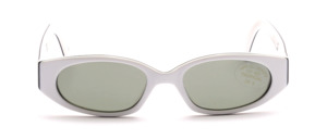 White sunglasses for women with a black line in the center 