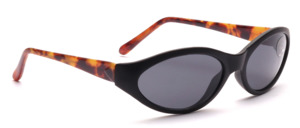 Matt black sunglasses with tortoiseshell colored straps