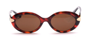 Oval sunglasses in Havana with gold metal decor on the side and black temples