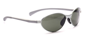 Sporty sunglasses in bluish silver with green discs