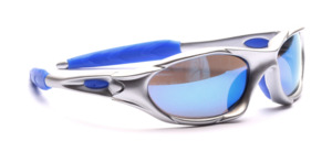 Futuristic outdoor glasses for all sports activities in matt silver with blue details