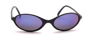Oval lightweight sports sunglasses in black with gray blue mirrored lenses
