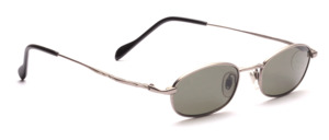 Simple metal sunglasses in silver gray with green lenses