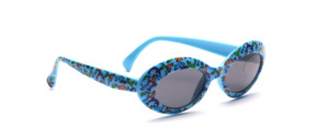 Orange Sonnenbrille für Kinder in Blau mit aufgedruckten Fischen