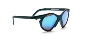 Sporty children's sunglasses in dark green with brown, slightly silver mirrored lenses