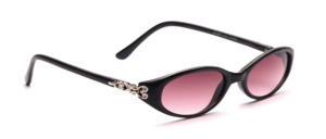 Black plastic sunglasses with silver metal decor on the side
