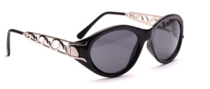 Elegant sunglasses with elaborately designed metal hangers in silver