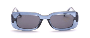 Transparent blue sunglasses with gray discs