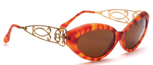 Matt brown cat eye glasses with decorative metal hangers in gold