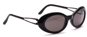 Oval sunglasses in black with metal handles in antique silver