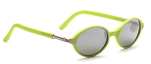Oval sunglasses in neon green with gray silver mirrored discs