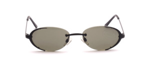 Small rimless glasses in black with green discs