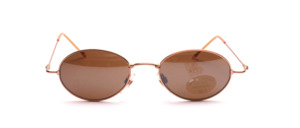 Stainless steel sunglasses in gold with brown discs and slightly flared temples