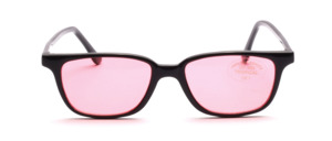 Black plastic sunglasses in black with pink discs