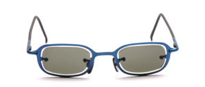 Square metal sunglasses in blue with gray lenses