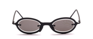 Oval metal sunglasses in black with gray lenses