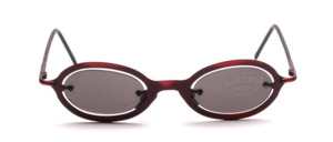 Oval metal sunglasses in dark red with gray lenses