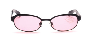Black metal sunglasses with pink lenses and flexible hinge