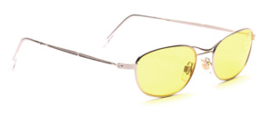 Small metal sunglasses in silver with double bridge and yellow discs