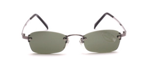 Rimless metal sunglasses in gun silver with green discs