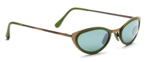 FCat Eye sunglasses in antique gold with green plastic inlay