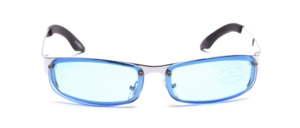 Flat sunglasses in silver with blue discs