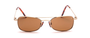 Metal sunglasses in matt gold with double bridge and brown discs
