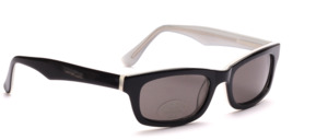 Black plastic sunglasses with a white inside