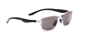 Silver metal sunglasses with black plastic straps