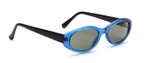 Blue sunglasses with black temples