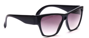 Dark blue plastic sunglasses with black decor on the front