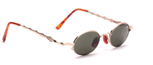 Small gold metal sunglasses with flared temples