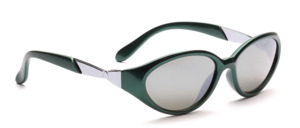 Sporty sunglasses in green with a silver strap stop