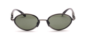 Oval metal sunglasses in antique silver with black plastic temples