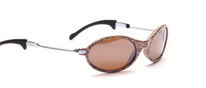 Brown patterned sports sunglasses with silver metal temples