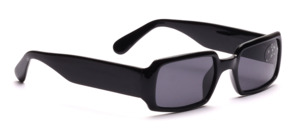 Black retro sunglasses with wide straps and gray discs