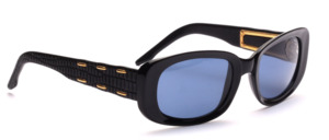 High quality black sunglasses with temples in leather look and gold decor