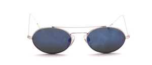 Feathery stainless steel sunglasses in oval with double bridge and blue mirrored lenses