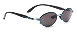 Oval metal sunglasses in metallic blue with black plastic temples