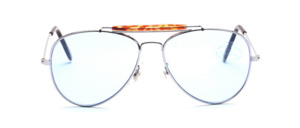 Classic silver pilot glasses with a brown forehead strap